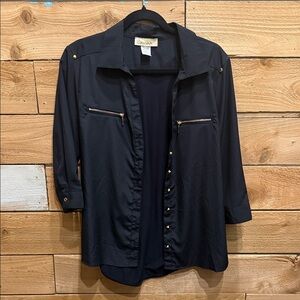 Davina Black Button Down Shirt with Gold Accents